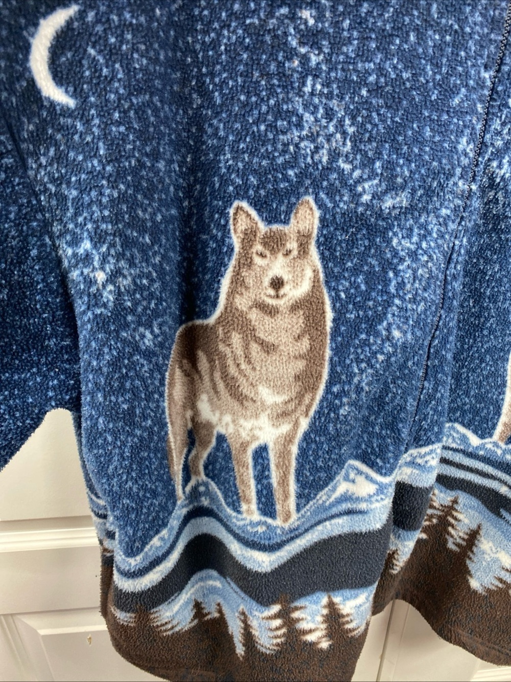 Y2K Wolf Moon Fleece Cozy Gorpcore Animal Forest Allover Native Zipper Jacket 2X - Picture 3 of 8